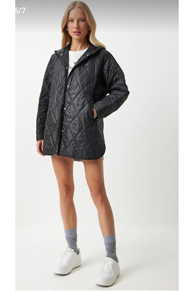 Kadın Kapüşonlu Kapitone Oversize Mont - 1