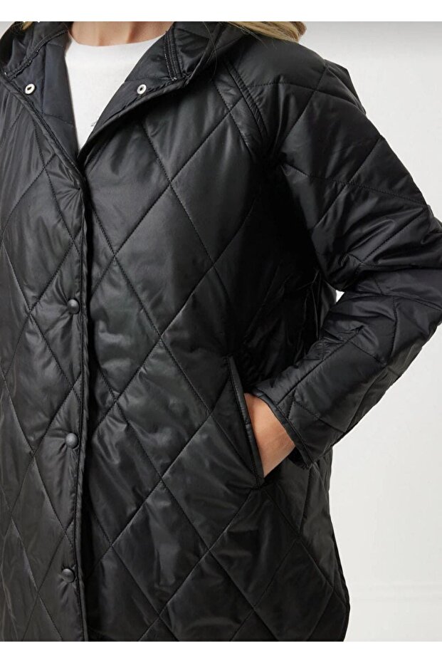 Kadın Kapüşonlu Kapitone Oversize Mont - 4
