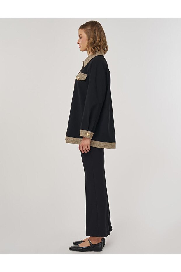 سترة بأزرار لامعة باللون الأسود - 4