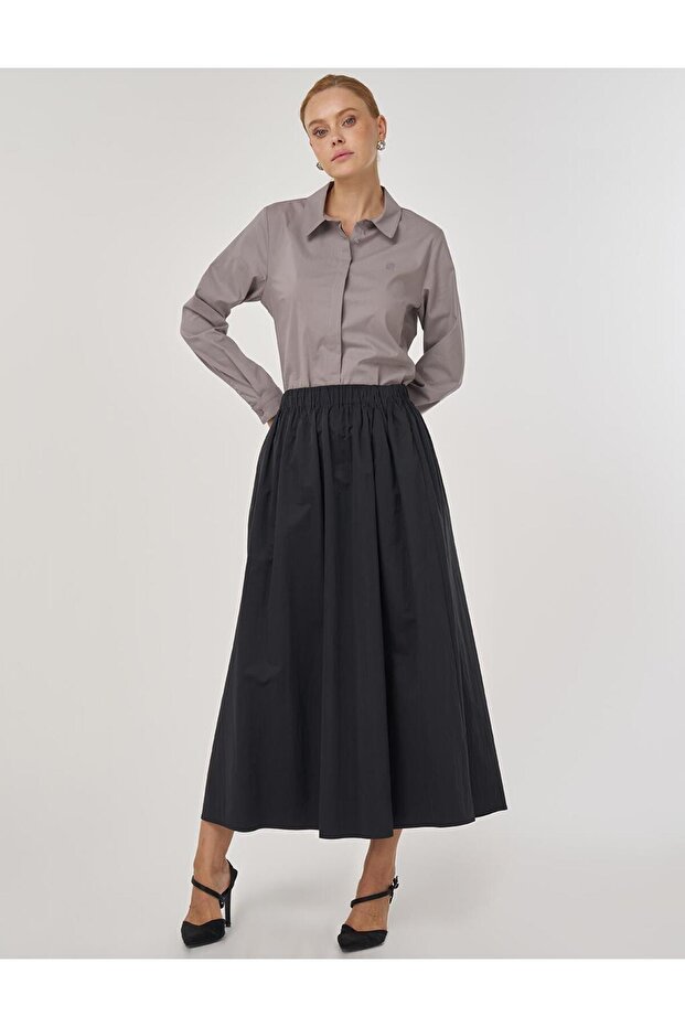 Cep Detaylı Çan Etek Siyah - 1