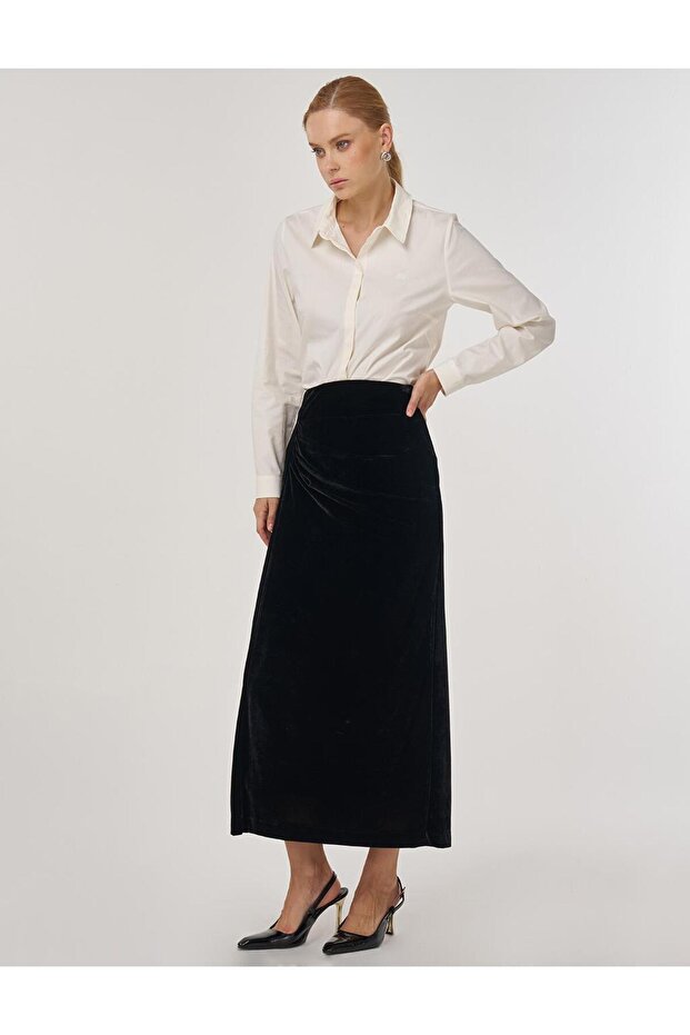 Drapeli Kadife Etek Siyah - 3