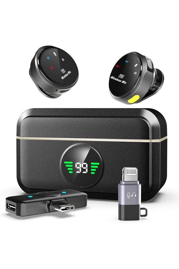 2 Pack Lapel Wireless Bluetooth Microphone,with Charging Case,Noise Reduction,with Lightning/USB-C - 1