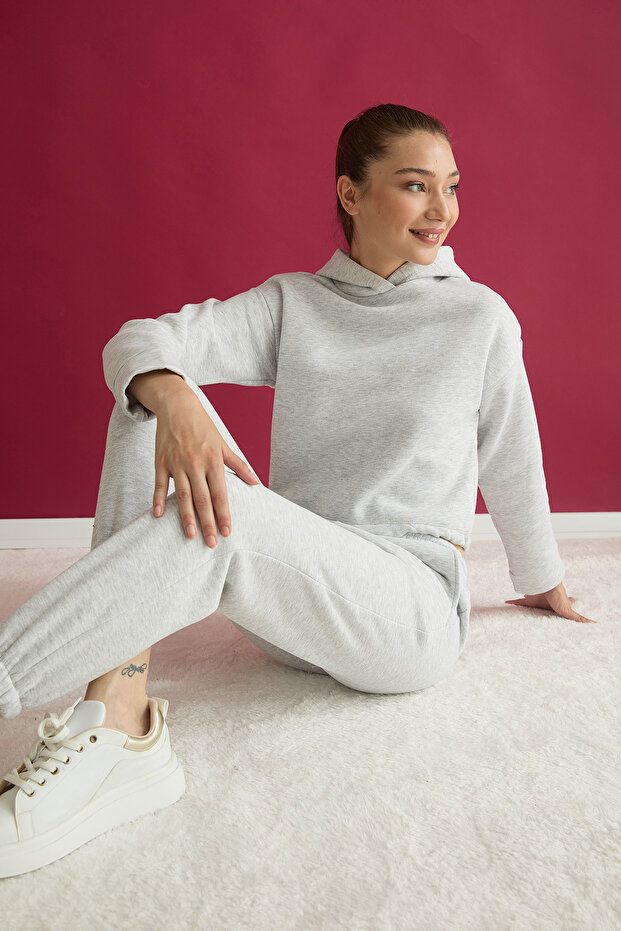 3 Thread Basic Hooded Jogger Set with Waist Stopper - 1