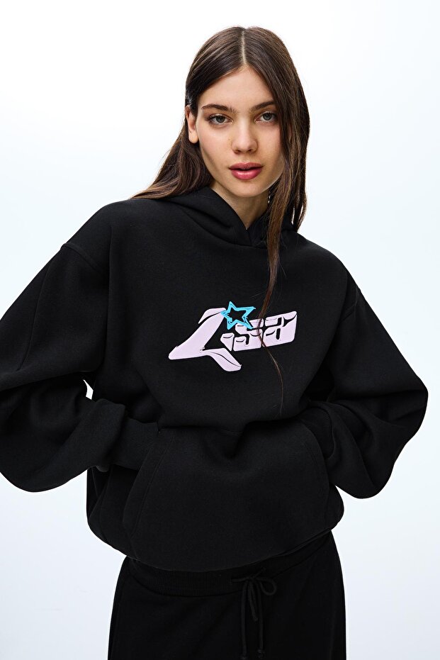 Düz kapüşonlu sweatshirt - 4