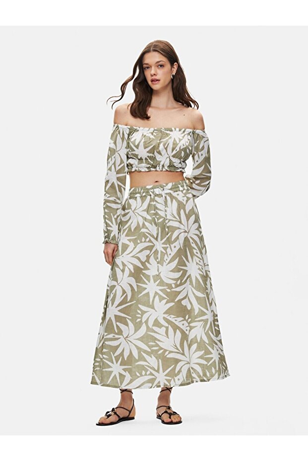 Çiçekli Midi Etek - 1