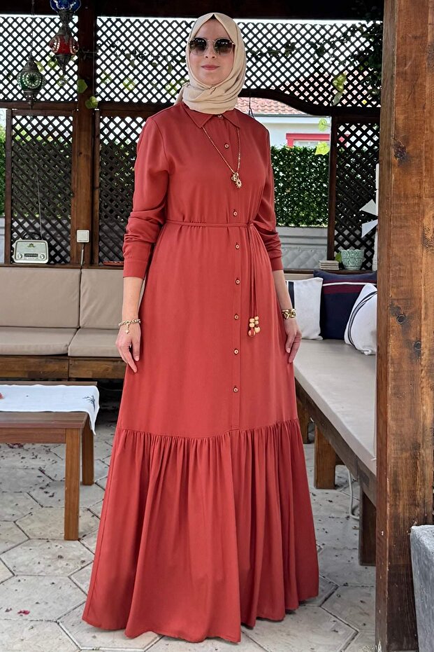Süreyya Gömlek Elbise Kiremit - 4