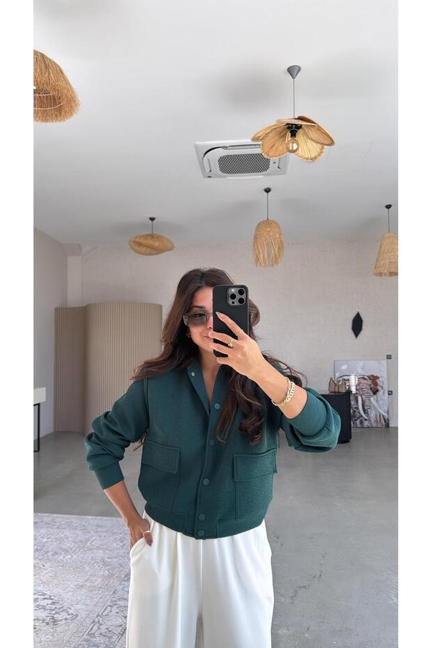 سترة بومبر من قماش الجاكار الزمردي - 3