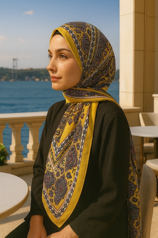 شال قطني ناعم منقوش - 1