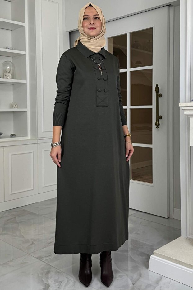 Laçin Triko Elbise Haki - 4