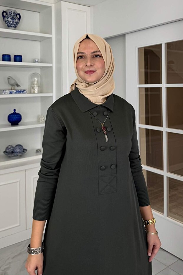 Laçin Triko Elbise Haki - 2