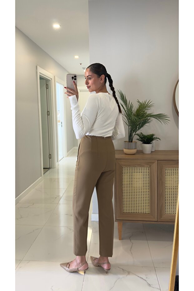 ZR Lora Sütlü Kahve Flatolu Pantolon - 4