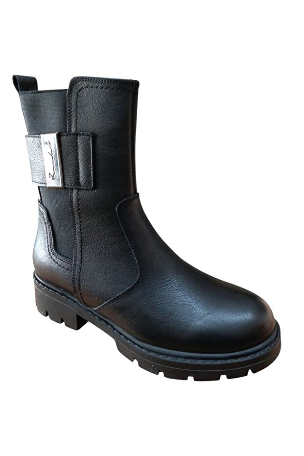 24123-1 Women's Genuine Leather Rubber Detailed Boots