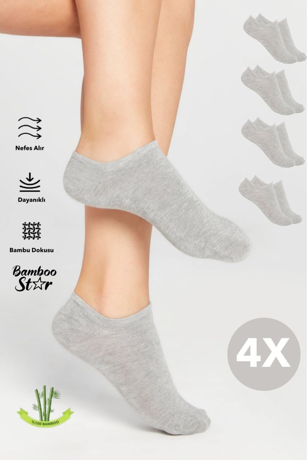 Bamboo Women's Sneaker Gray Socks Seamless Ankle Invisible Sports Socks Premium 4 Pack