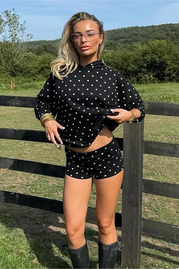 Black Polka Dot Hooded Women's Sweatshirt Mg2560