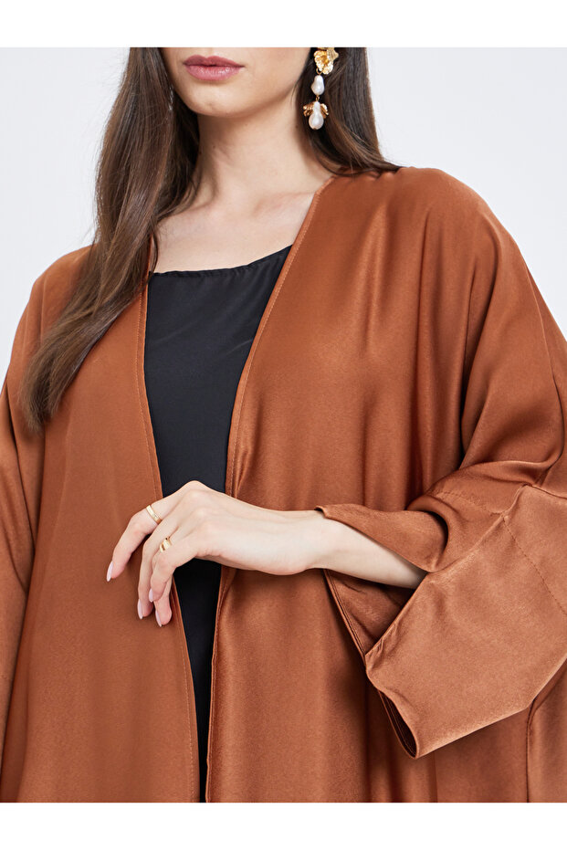 Solid Open Front Satin Abaya - 4