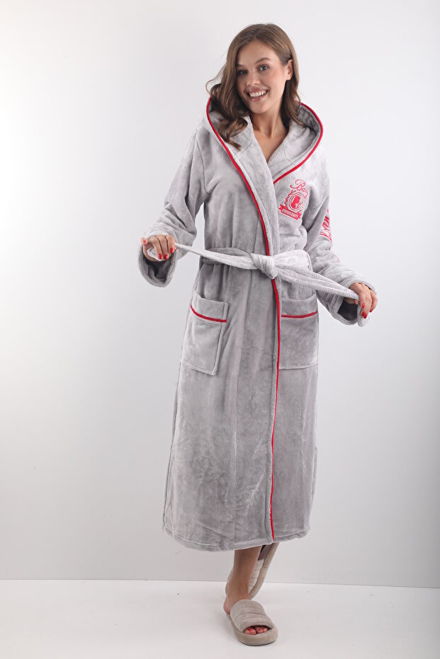 100% Bamboo Women's Hooded Embroidered Dressing Gown / Bathrobe
