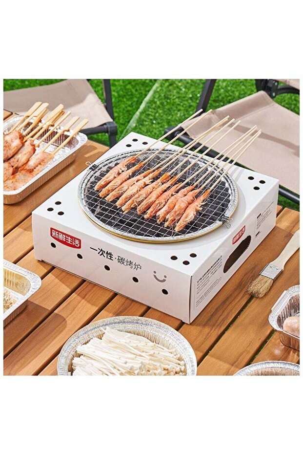 Disposable BBQ Grill for 2–3 People, Portable Charcoal Grill Kit
