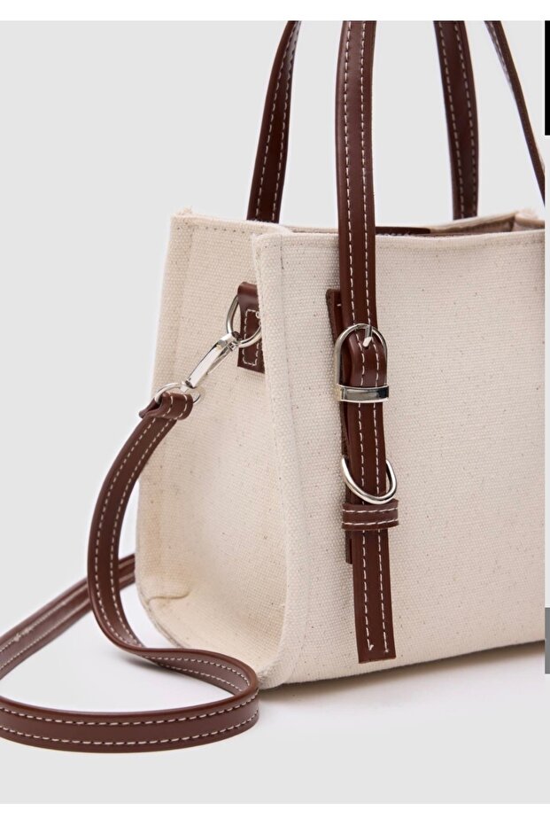 Kanvas kumaş bej çanta - 1