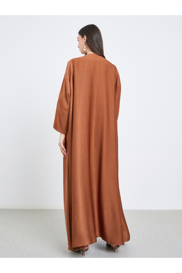 Solid Open Front Satin Abaya - 5