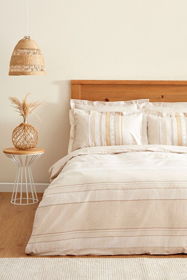 Keira 100% Cotton Double Duvet Cover Set Beige
