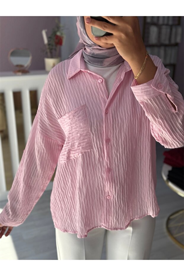 Çizgi Dokulu Cepli Gömlek - 3