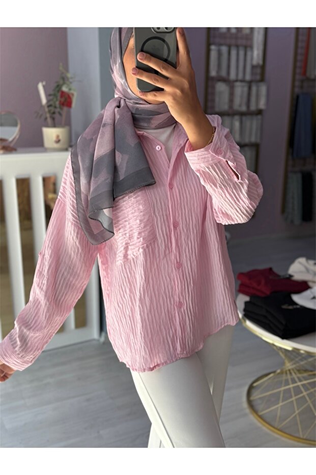 Çizgi Dokulu Cepli Gömlek - 8