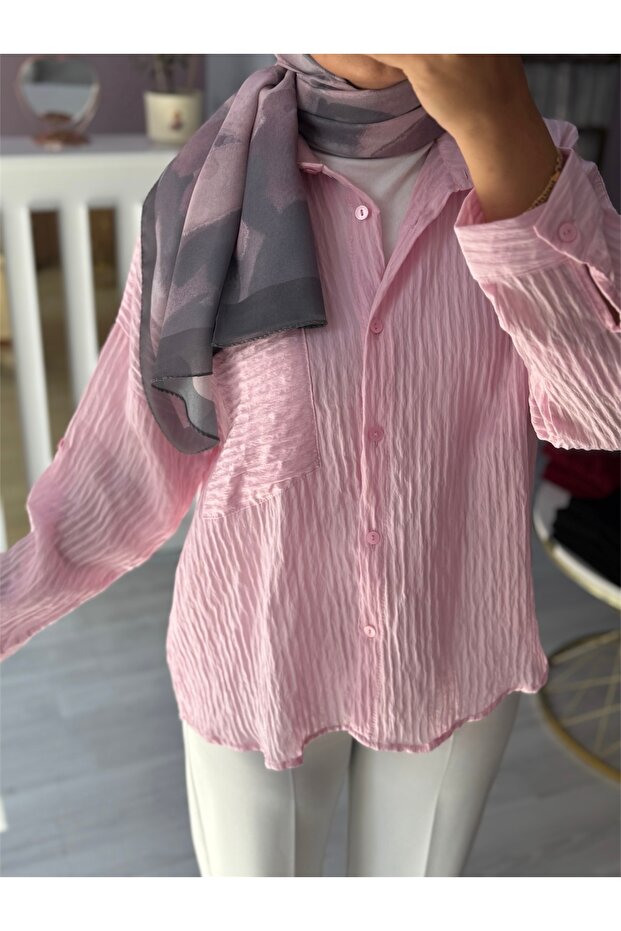 Çizgi Dokulu Cepli Gömlek - 1