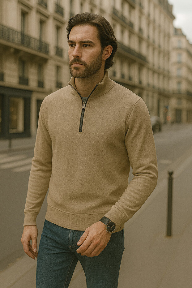 Men's Slim Fit Turtleneck Zippered Sweatshirt