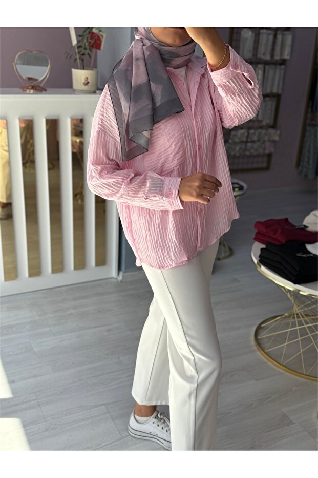 Çizgi Dokulu Cepli Gömlek - 7