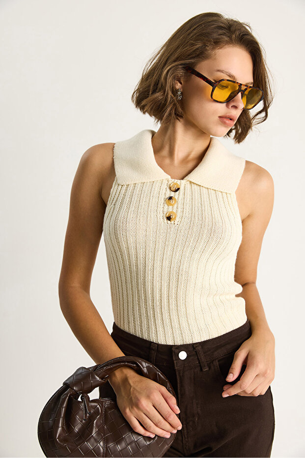 Kadın Yakalı Fitilli Yazlık Triko Bluz 20246867 - 3