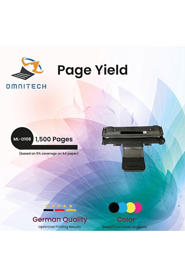 Omni Tech ML-D108 Black High Yield Toner Cartridge - Compatible with Printer Samsung ML-1640, ML-224