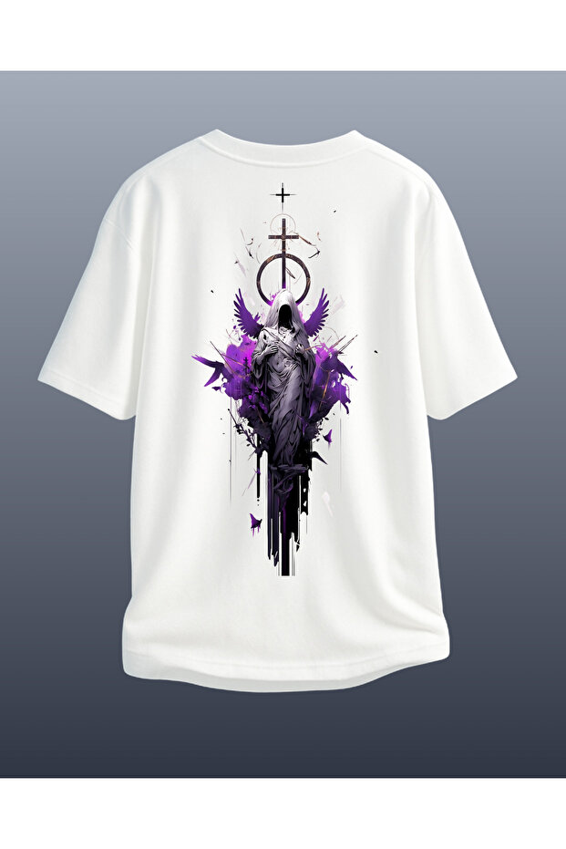 White Special Design Printed Oversize Unisex Tshirt
