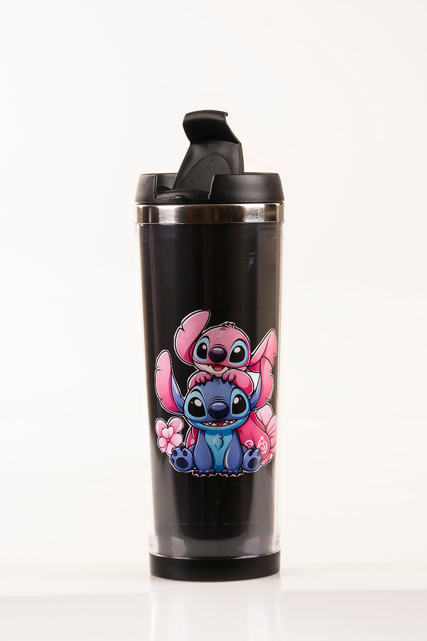 Stitch Decorated Steel Mug Thermos - 360 ml | Leak-Proof Lid, Steel Inner Bowl, 19 cm