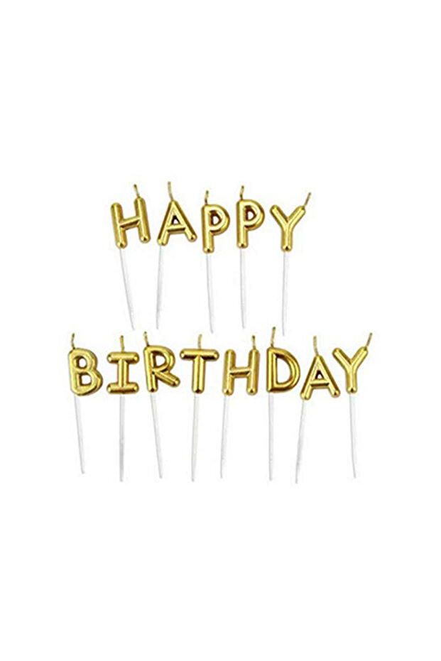 Happy Birthday Cake Candle - Gold