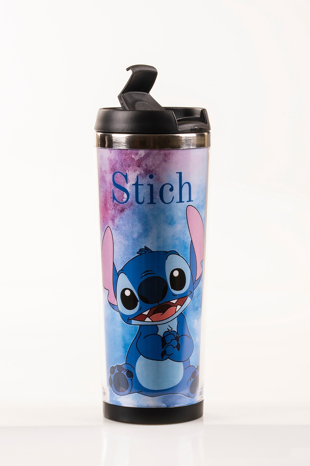 Stitch Decorated Steel Mug Thermos - 360 ml | Leak-Proof Lid, Steel Inner Bowl, 19 cm