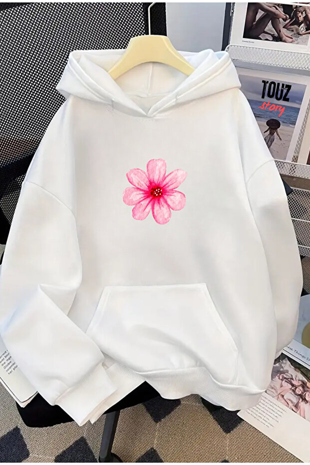Flower Printed Unisex Oversize Hooded Sweatshirt Hoodie