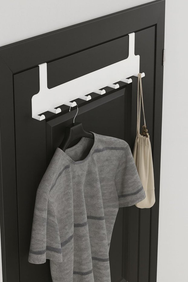 8-Hook White American Type Home Metal Matte Black Behind Door Hanger Organizer Hanger, Bathroom