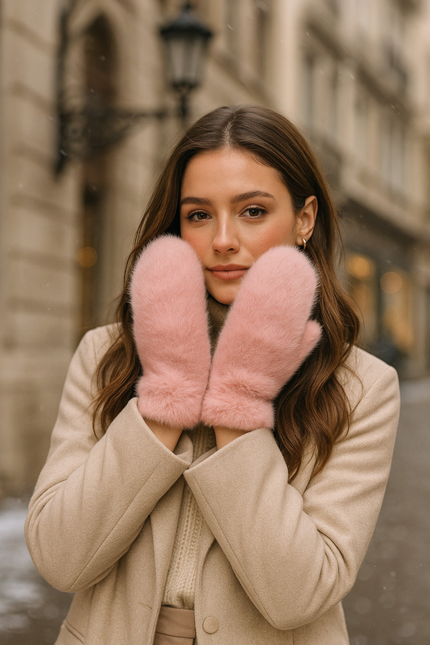 Kadın Pudra Peluş Eldiven ELD32 - 1