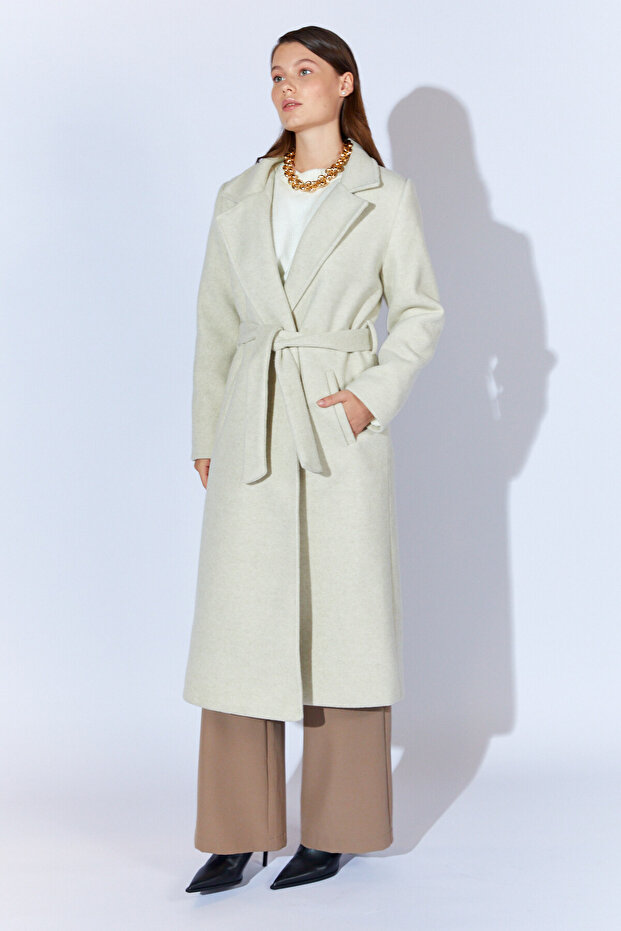 Belted Long Cashmere Coat - Stone | Mkw385556-01