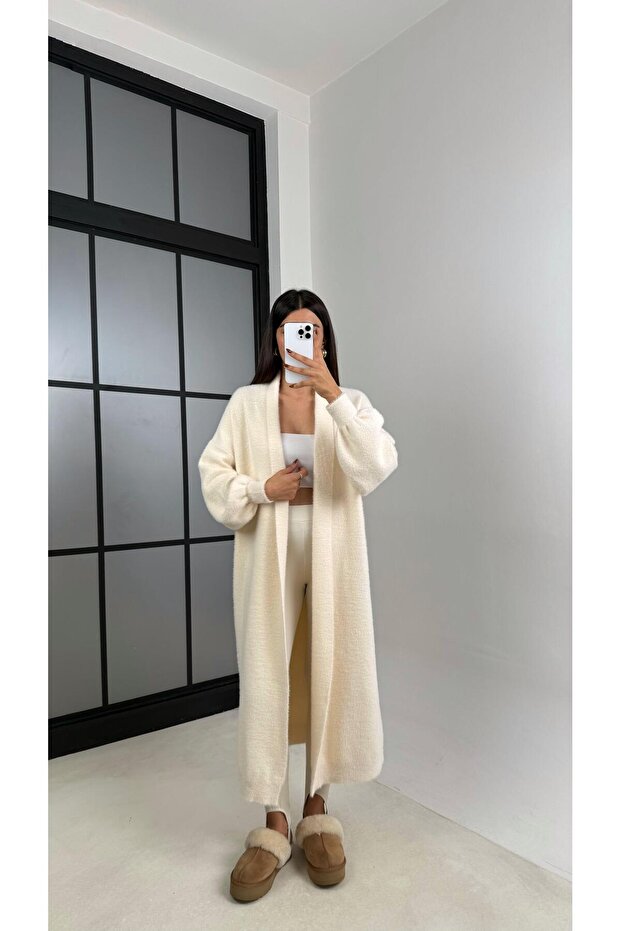 Ekru Uzun Oversize Triko Hırka GAUS-00157 - 3