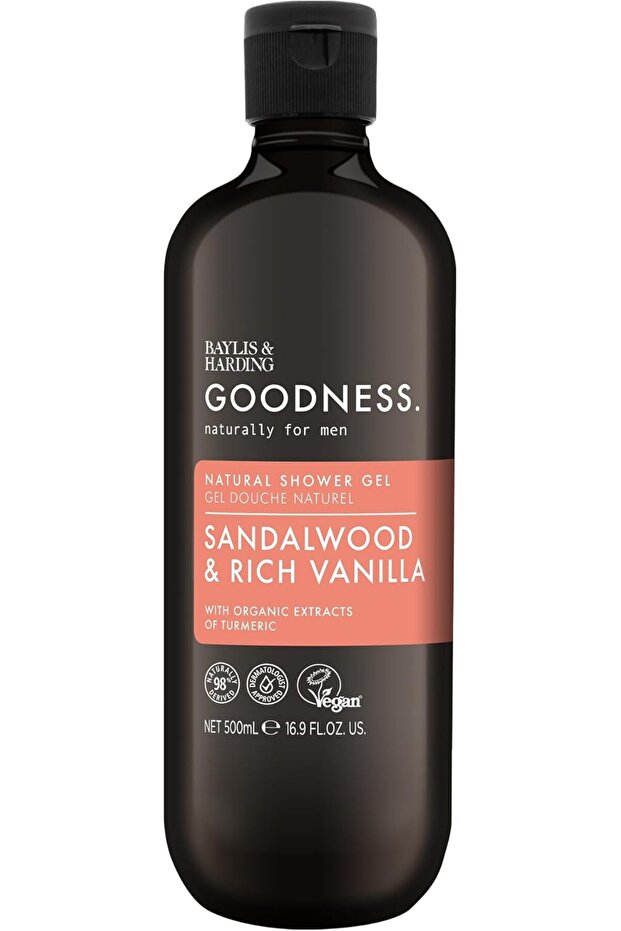 Goodness Men's Shower Gel, Sandalwood & Vanilla, 500ml