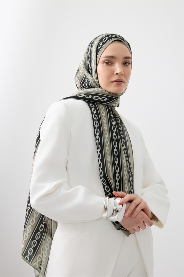 Cotton Twill Şal Chain Taş - 2