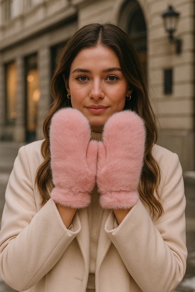 Kadın Pudra Peluş Eldiven ELD32 - 3