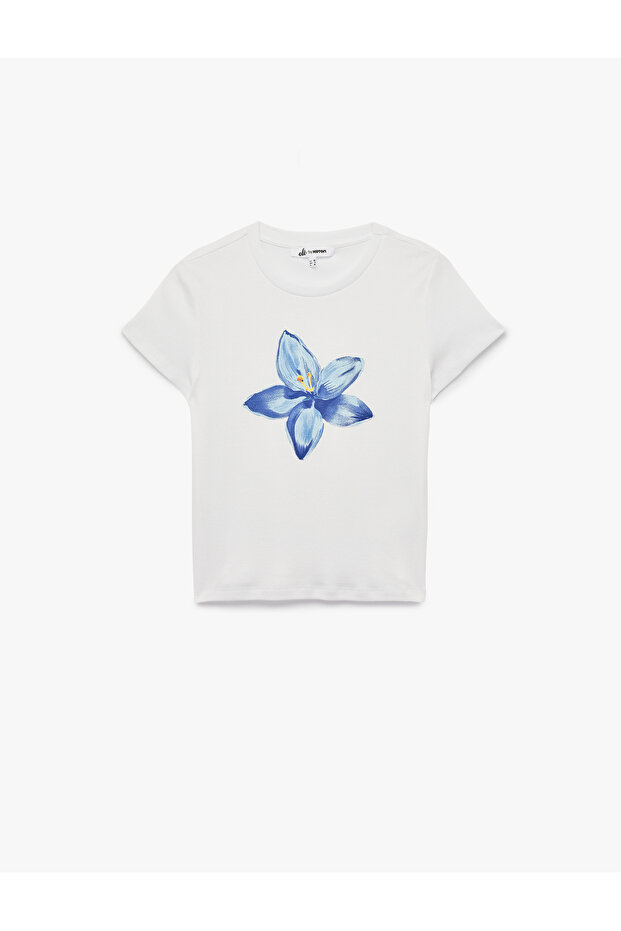 Short Sleeve Crew Neck Cotton Floral Print T-Shirt