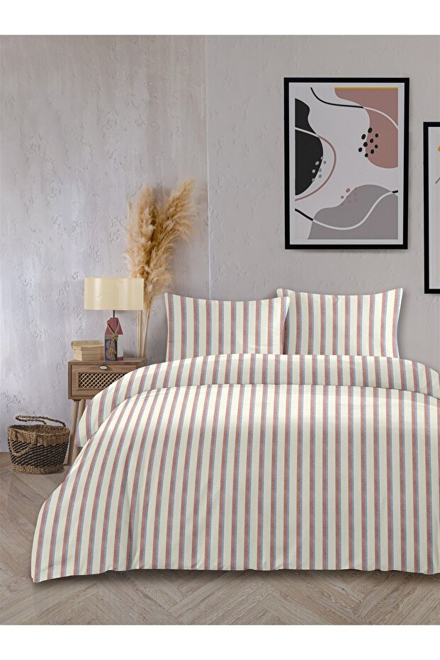 Cool Natural 100% Cotton Akfil Eler Blue Yarn Dyed Duvet Cover Set Double Size - 200X220 cm
