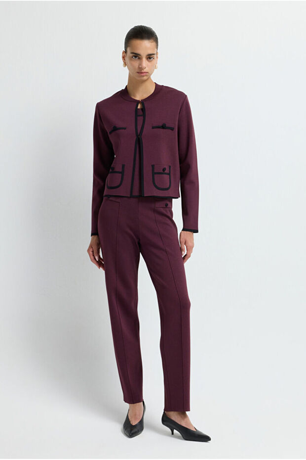 Şerit Detaylı Triko Hırka - 4