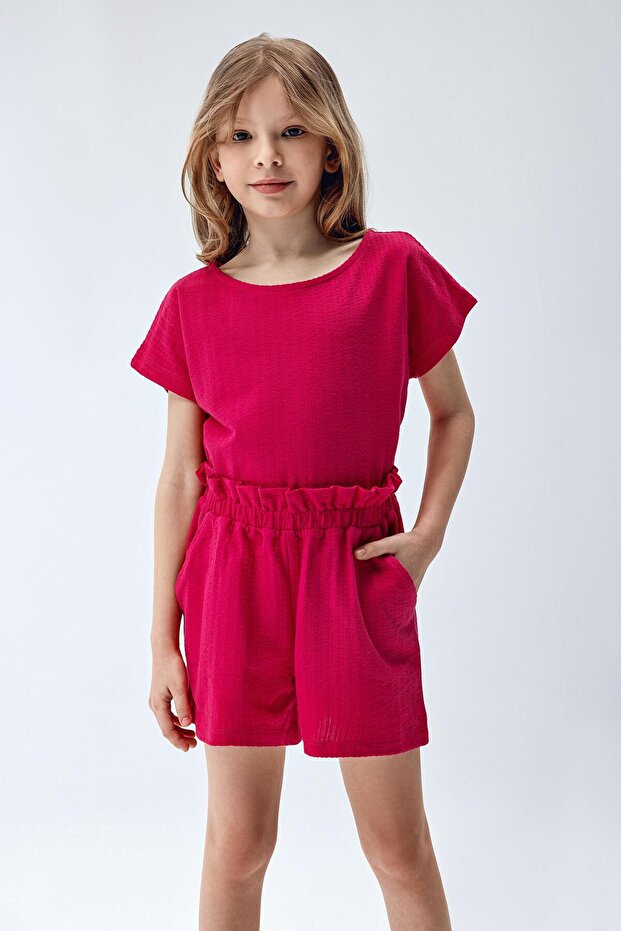 Girl's Textured Suit Pink Color