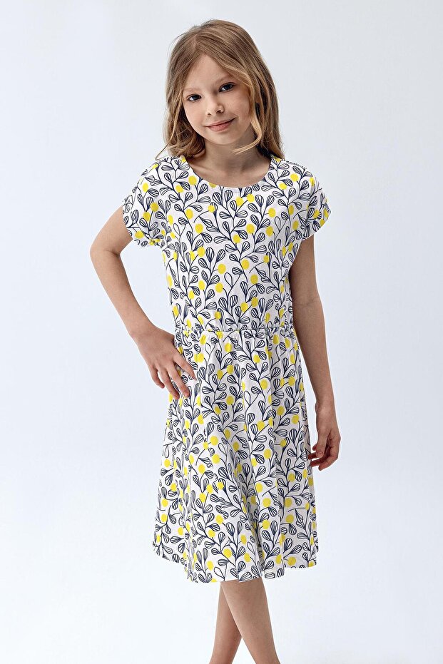 Girl's Patterned Short Sleeve Dress Patterned Color
