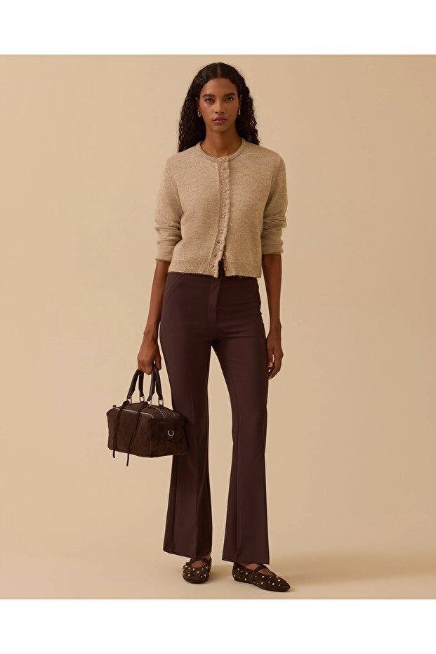 Düğmeli Bel Boy Triko Hırka - 2