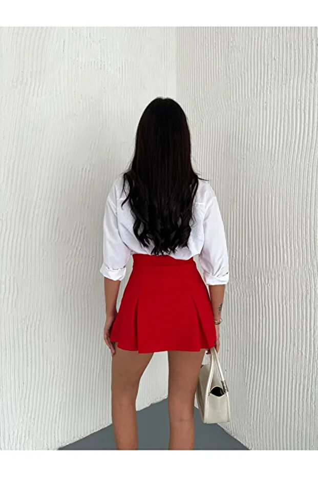 KADIN YÜKSEK BEL CREP ŞORT ETEK - 3